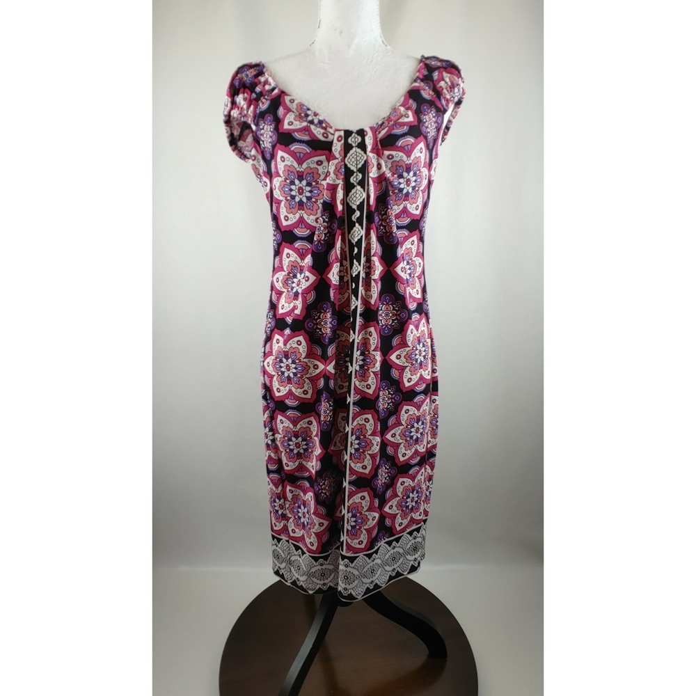 LONDON TIMES PINK & BLACK FLORAL PRINT SLEEVELESS DRESS PARTY COCKTAIL SIZE 10